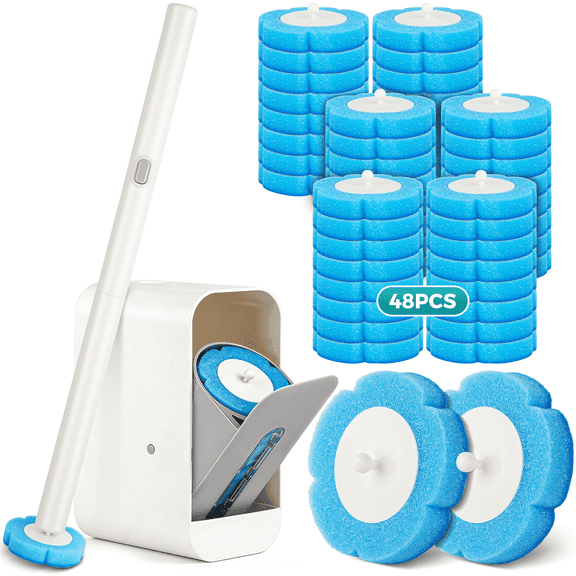 MYSPRI Disposable Toilet Bowl Brush Cleaner 1 Kit with 48 Toilet Refills for Bathroom