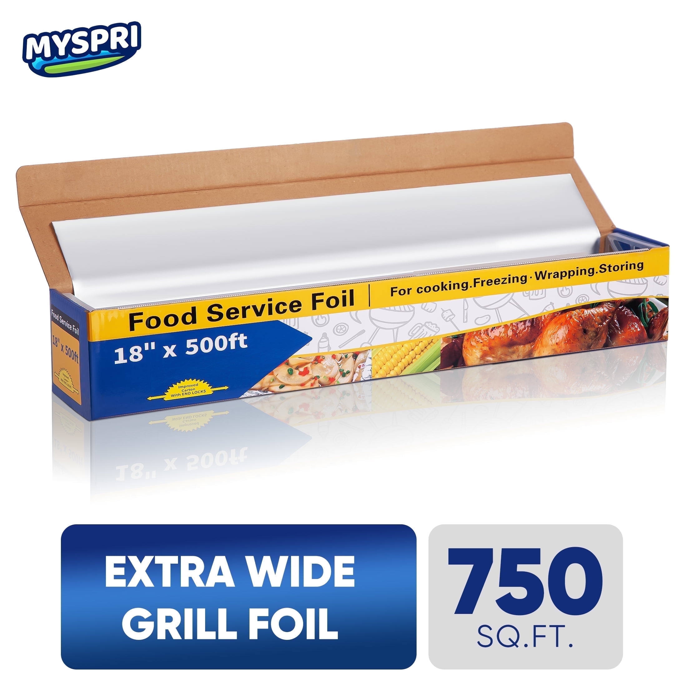 MYSPRI Aluminum Foil 18 inch Foil with Serrated Cutter, 500 Square feet