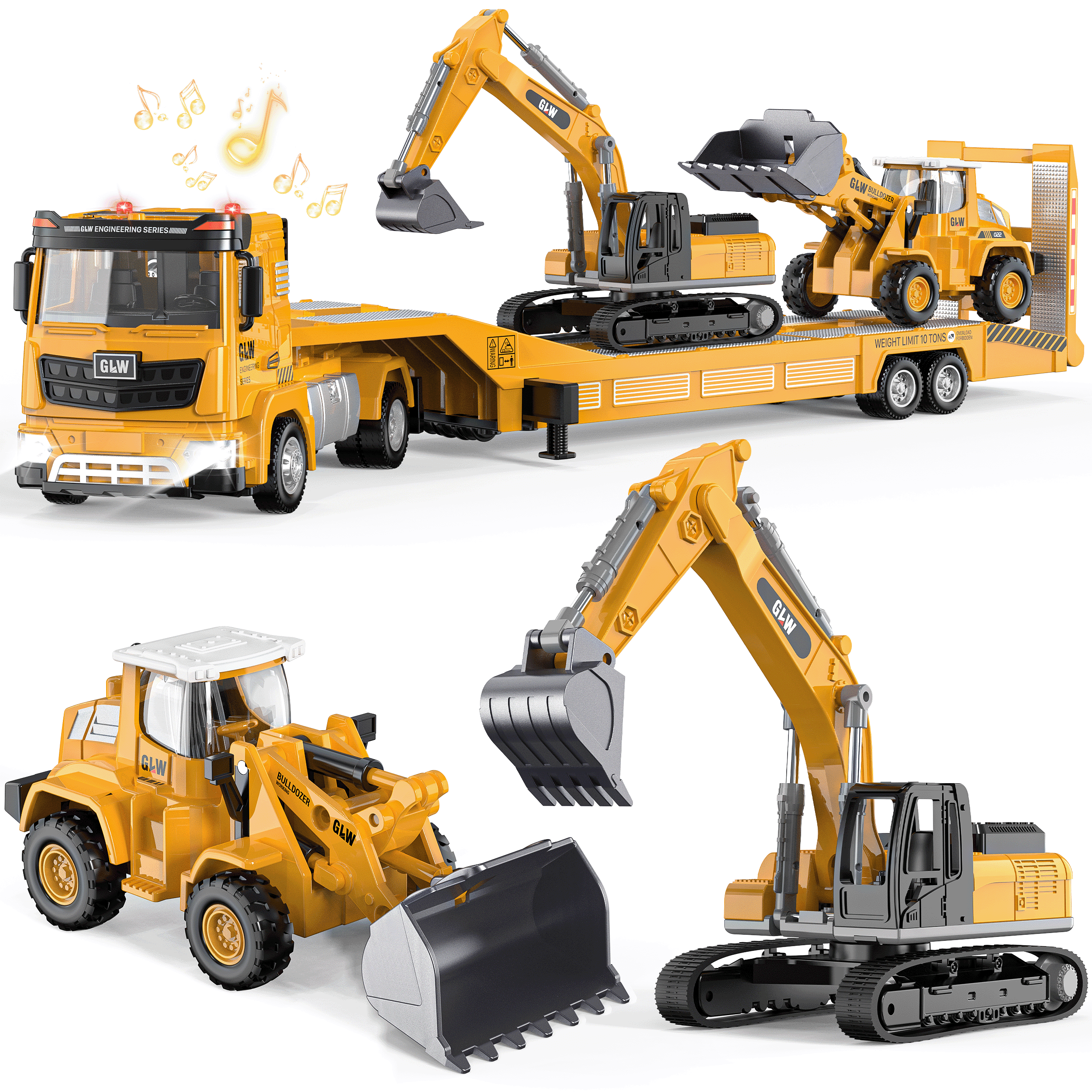 MYSPRI 3PCS Construction Truck Toy Set, Alloy Engineering Vehicles with Lights & Sounds, Excavator Dump Truck Loader, Christmas Birthday Gifts for 3-8 Year Old Boys Toddlers