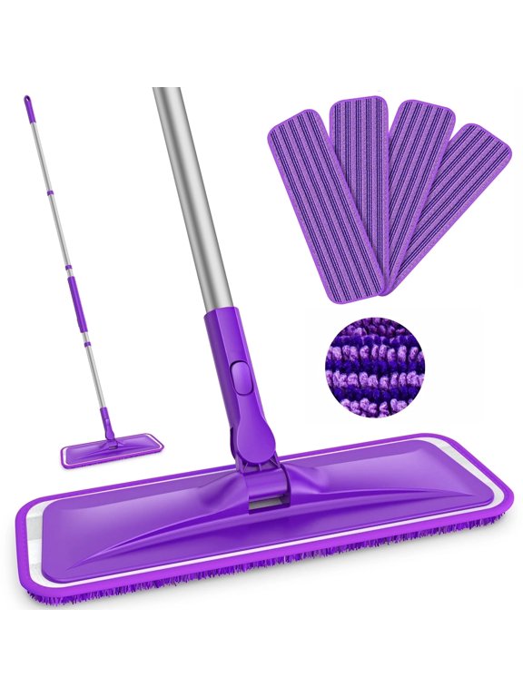 Microfiber Wet Flat Mops for Floors with 4 Reusable Washable Dust Mop Pads