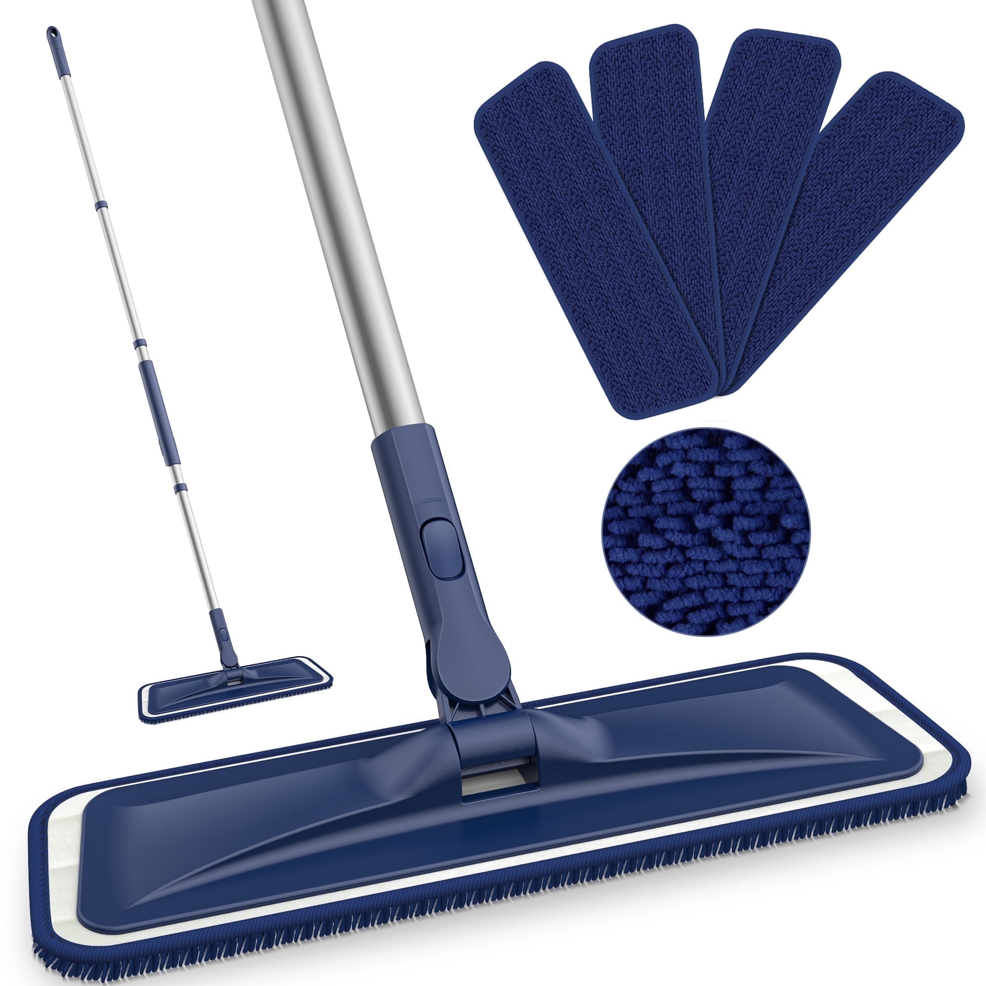 MYSPRI Microfiber Wet Flat Mops for Floors Cleaning, Dust Dry Mop for Hardwood, 4 Reusable Washable Chenille Pads and Mop Pads Brush