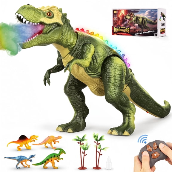 MYSPRI Remote Control Dinosaur Toys for Boys Girls, RC T-Rex Robot with 7 Color Spray Lights Sound, Walking Dino Christmas Birthday Gifts for Kids 3 4 5 6 7 8+