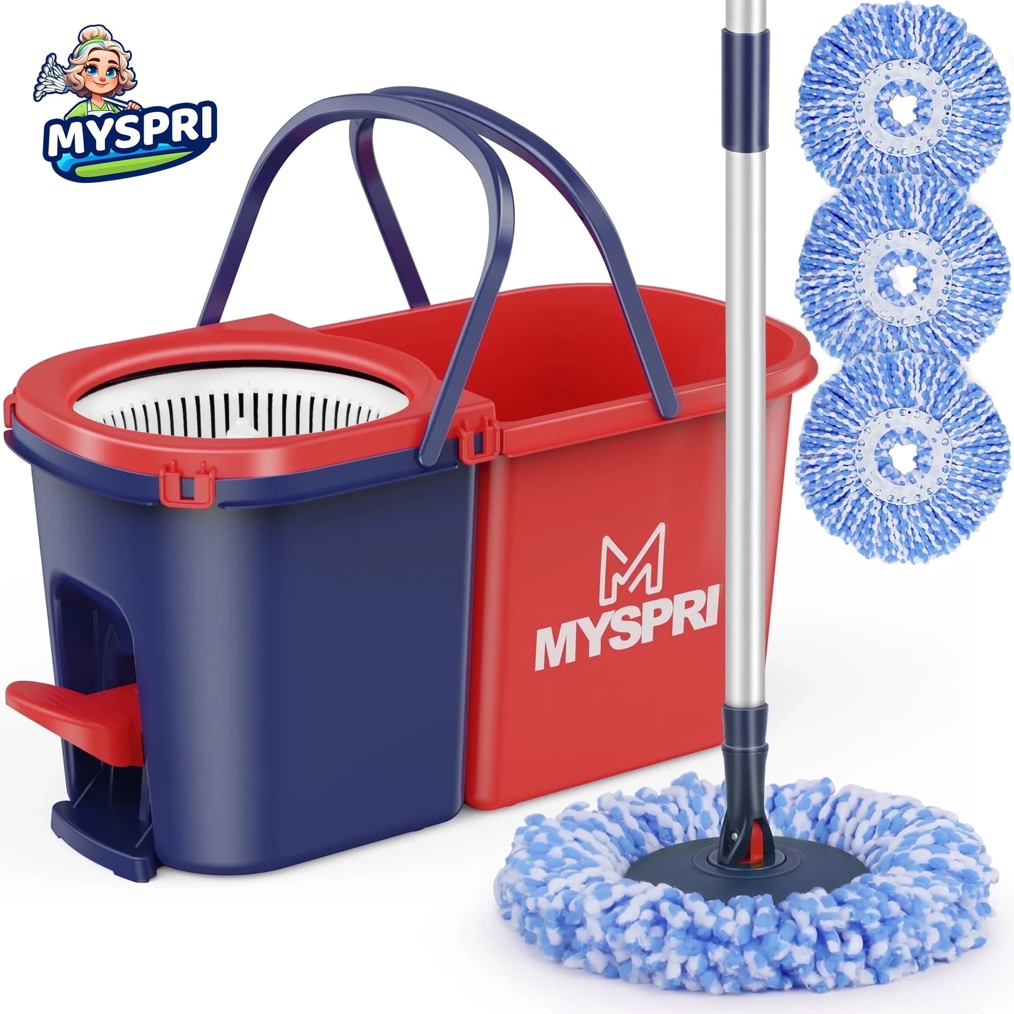 MYSPRI Spin Mop and Bucket System with W…