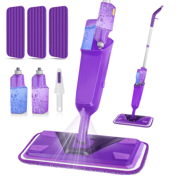 MYSPRI Spray Mops for Floor Cleaning, Wet Dry Mop with 2 Refillable Bottle, 3 Washable Microfiber Pads