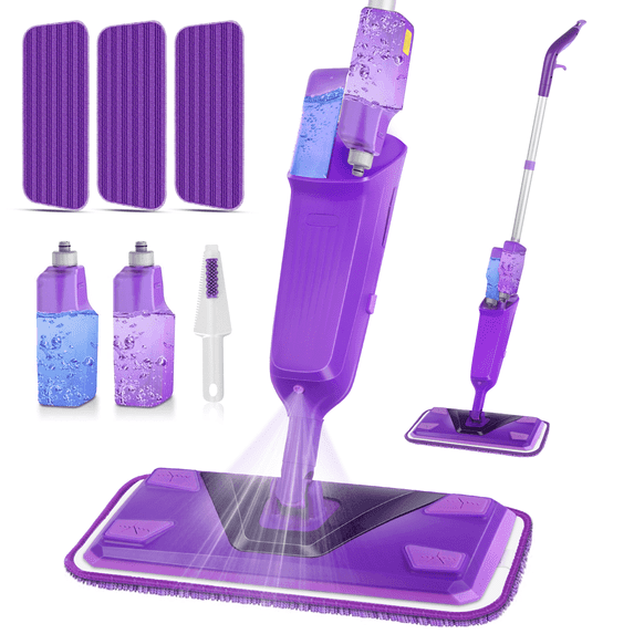 MYSPRI Microfiber Spray Mops for Floors Cleaning, Wet Dry Dust Mop with 3 Washable Pads 2 Refillable Bottle
