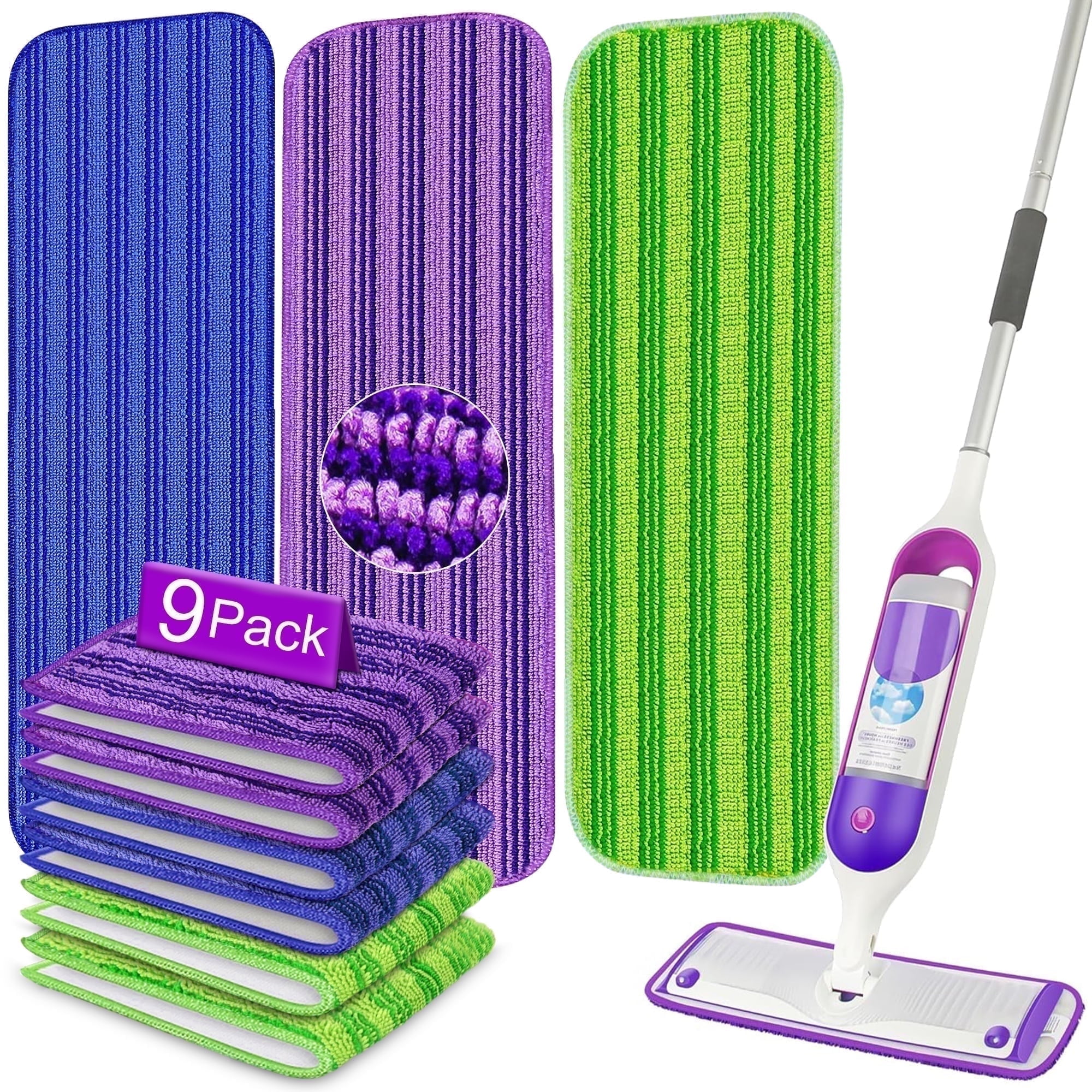 MYSPRI 9 Pack Reusable Mop Pads Refills for Swiffer Power Mop, Microfiber Washable Pads Replacement Multi-Surface Mopping Pad for Floor Cleaning