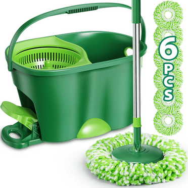 MYSPRI Spin Mop and Bucket System with Wringer Set for Floors Cleaning, 6 Refill Mop Pads