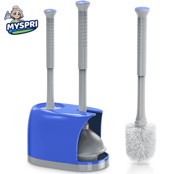 MYSPRI Toilet Bowl Brush and Plunger with Caddy, Toilet Plunger and Brush Holder Combo Set for Bathroom Scrubber