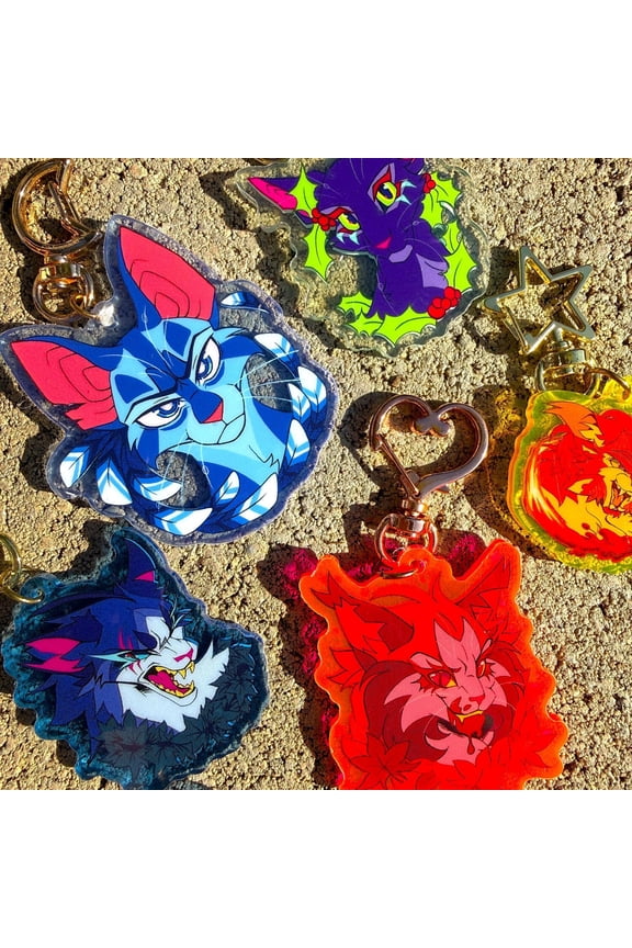 MYSTERY Neon Warrior Cats Keychains, mini and standard size (1 keychain)
