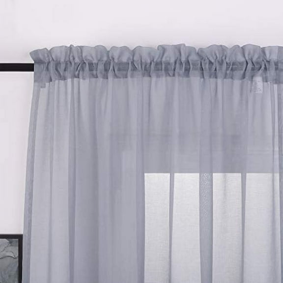 MYSTIC-HOME Sheer Curtains 63 Inch Length, Rod Pocket Voile Drapes for Living Room, Bedroom, Window Treatments Semi Crinkle Curtain Panels for Yard, Patio, Parlor, Set of 2, 52"x 63", Silver Grey