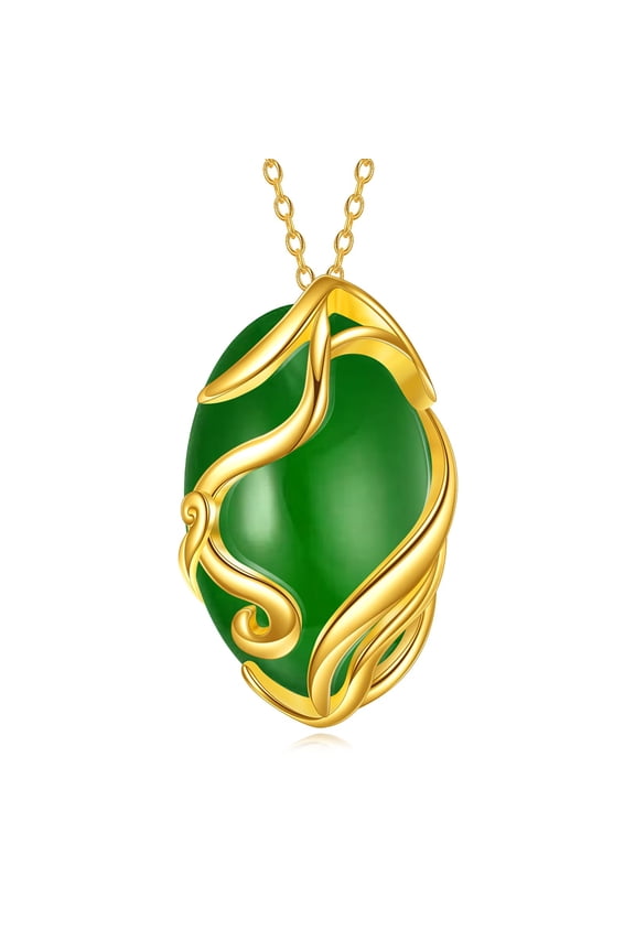 14K Gold Plated Green Jade Pendant Necklace for Women S925 Sterling Silver Elegant Vintage Jewelry Gift for Mothers Day Birthday Anniversary