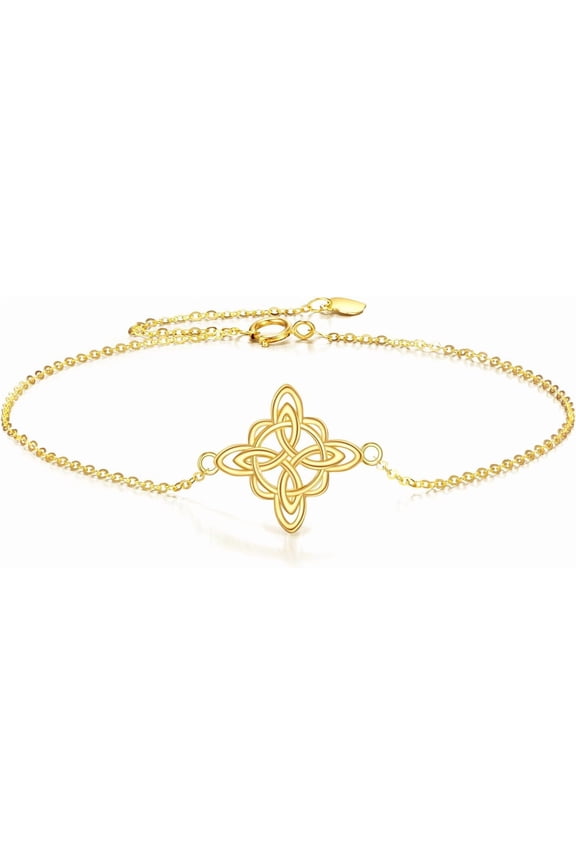 14K Gold Witches Knot Bracelet Good Luck Irish Jewelry Celtic Triquetra Trinity Knot Gifts for Women