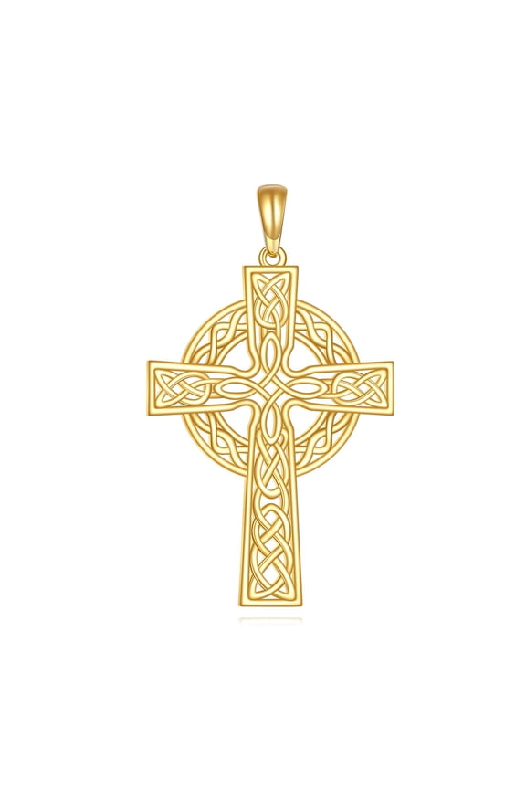 14K Real Gold Cross Pendant Solid Yellow Gold Celtic Knot Pendant Religious Jewelry Gifts for Women Men(No Chain)