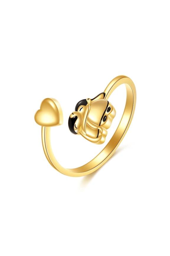 14K Real Gold Spoon Ring Solid Yellow Gold Adjustable Open Ring Jewelry Birthday Mother's Day Anniversary Christmas Gifts for Women (Penguin, 7)