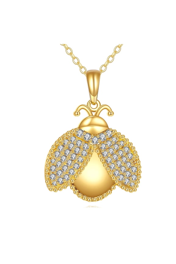 14K Solid Gold Ladybug Necklace for Women Real Yellow Gold Ladybug Pendant Insect Jewelry Birthday Gifts for Wife Mom