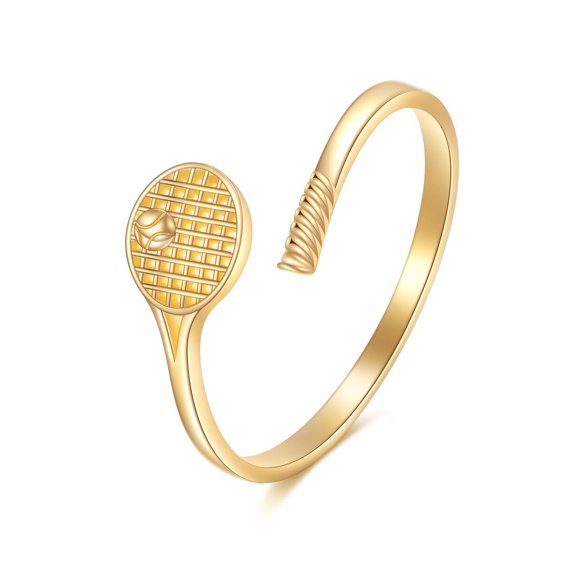 MYSTICPOEM 14K Solid Gold Tennis Racket Ring Real Yellow Gold Jewelry Anniversary Birthday Gifts for Women (Tennis Racket, 7)