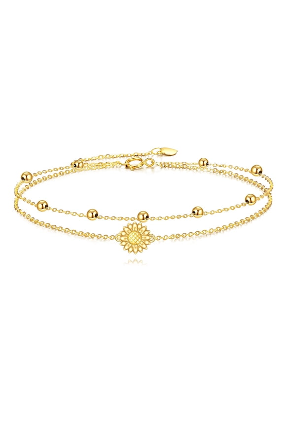 14K Yellow Gold Sunflower Bracelet for Women Dainty Floral Bracelet, Gift for Her, Birthday Valentines Day Mothers Day Jewelry (sunflower, 7+2 inch)