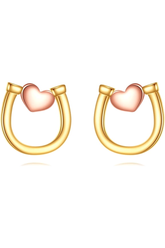14k Real Solid Gold Horseshoe Earrings Yellow Gold Lucky Horseshoe Stud Earrings Kt Gold Jewelry Gifts for Women
