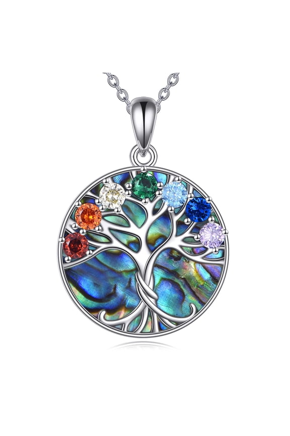 7 Chakra Necklace Sterling Silver Tree of Life 12 Birthstone Necklace Yoga Pendant Jewelry Gifts for Women (chakra)