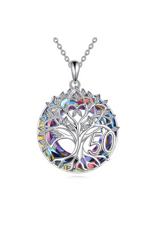 925 Sterling Silver 50th Birthday Gift Pendant Necklace for Women, Elegant Golden Anniversary Keepsake Jewelry for Mom (50-h)