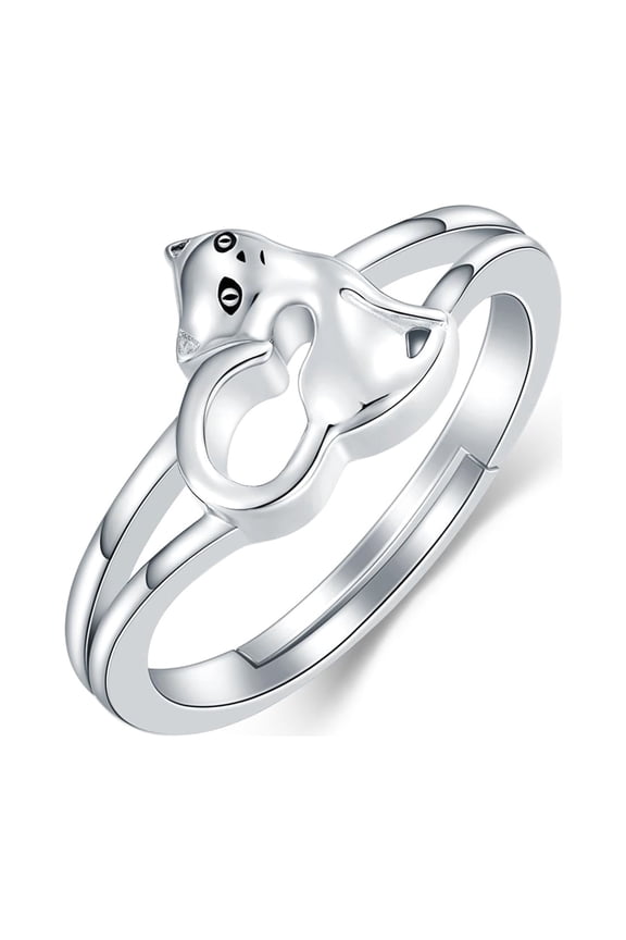 925 Sterling Silver Cat Adjustable Open Rings Jewelry Gifts for Women Size 7