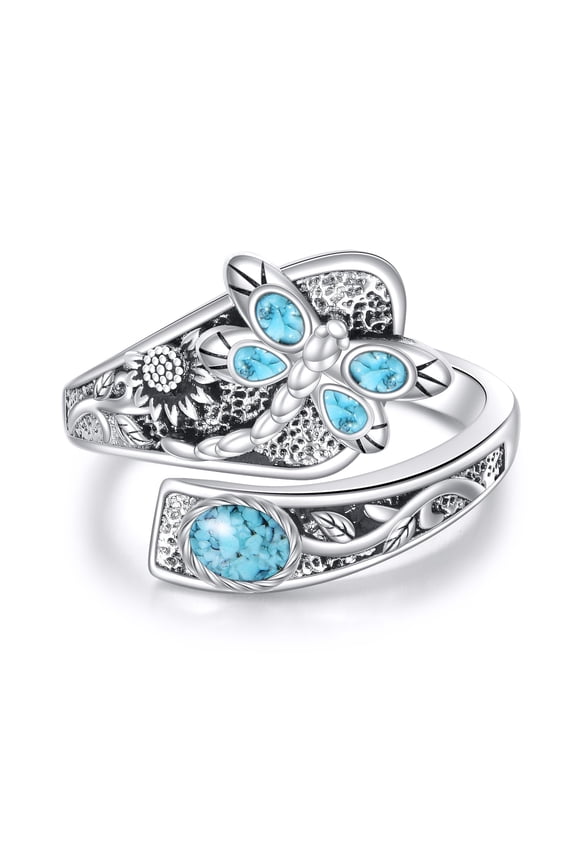 925 Sterling Silver Dragonfly Ring for Women Turquoise Jewelry Gift for Women (dragonfly, 7)