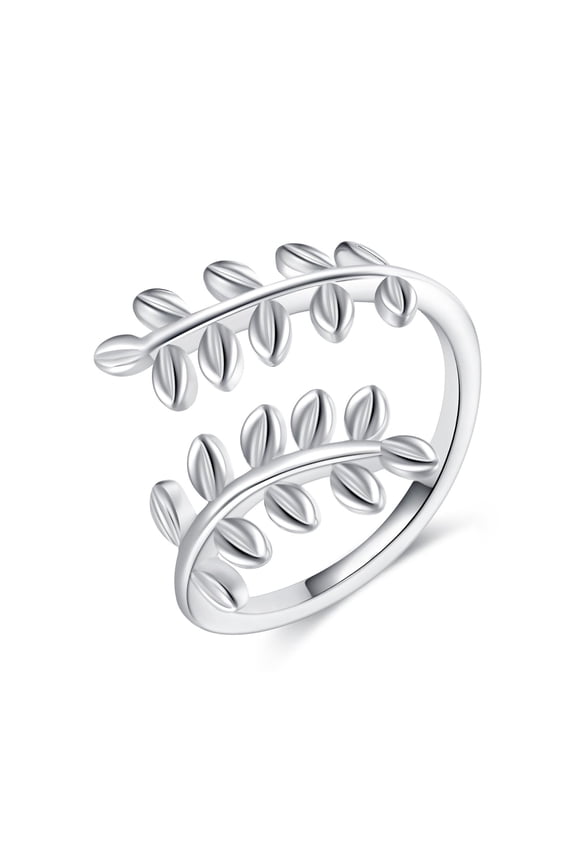 925 Sterling Silver Leaf Open Ring for Women, Adjustable Olive Branch Wrap Ring, Hypoallergenic Nature Inspired Stackable Ring Jewelry Gift