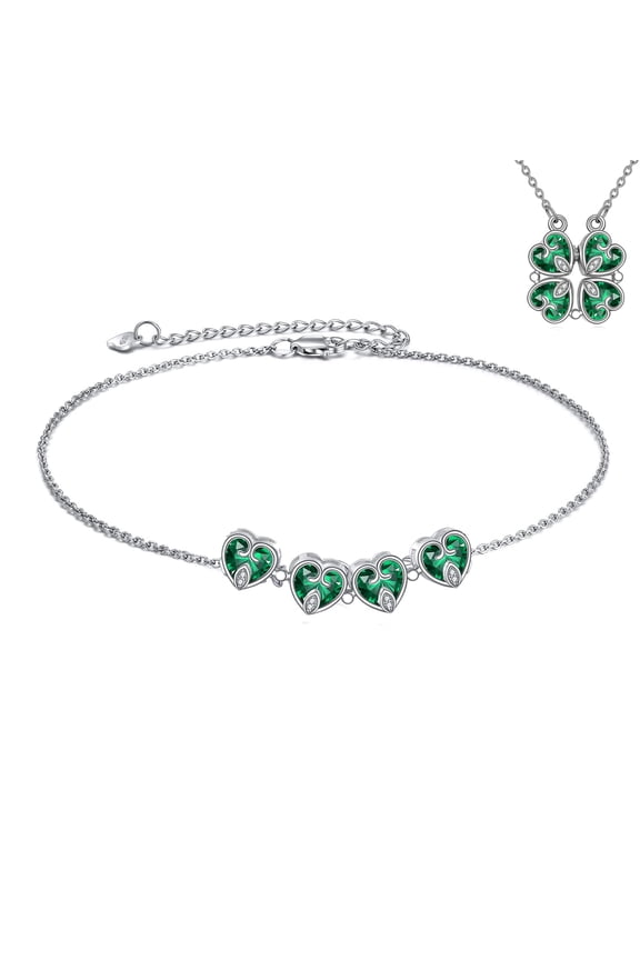 925 Sterling Silver Lucky Four Leaf Clover Charm Bracelet for Women, Dainty Adjustable Good Luck Jewelry Gift
