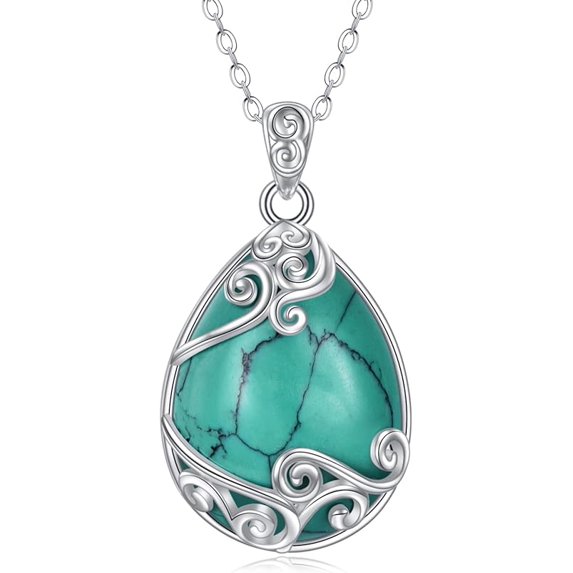 MYSTICPOEM 925 Sterling Silver Moonstone Necklace Filigree Teardrop Pendant Necklace Jewelry for Women