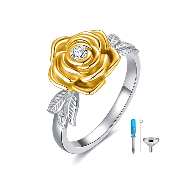MYSTICPOEM 925 Sterling Silver Rose Flower Cremation Urn Ring Holds Loved Ones Ashes Cremation Keepsake Ring Jewelry with Austrian Crystal Memorial Jewelry Gift for Women Mom (10)