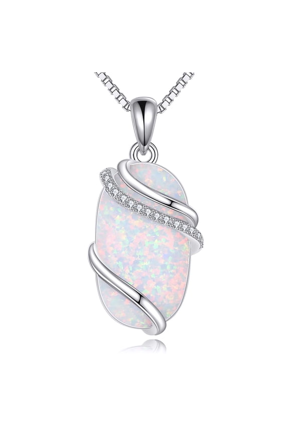 925 Sterling Silver White Opal Necklace for Women Dainty Opal Jewelry Gifts for Her
