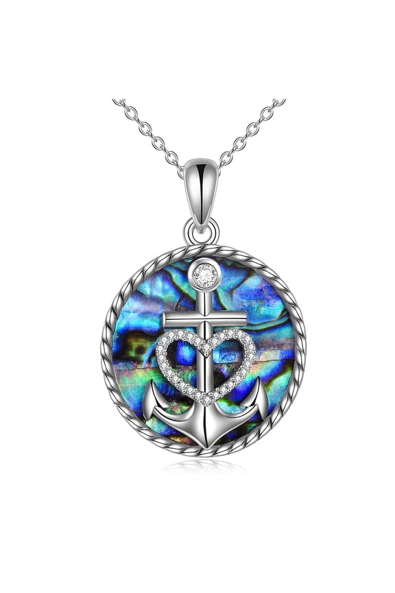 Anchor Necklace 925 Sterling Silver Abalone Shall Nautical Jewelry for Women Men