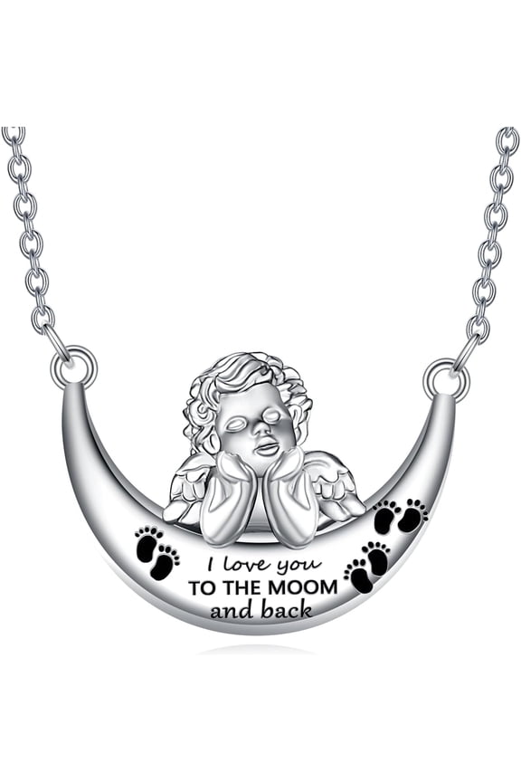Angel 925 Sterling Silver Necklace I Love You to The Moon and Back Moon Pendant Jewelry Gift for Women Birthday Christmas