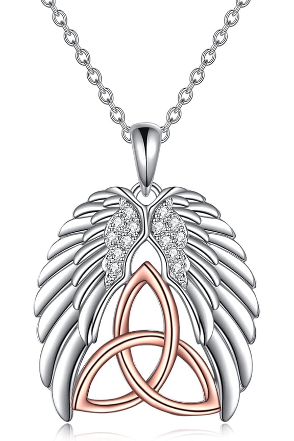 Angel Wings Necklace 925 Sterling Silver Celtic Knot Guardian Angel Pendant Necklaces for Women Mom Men Friendship Jewelry