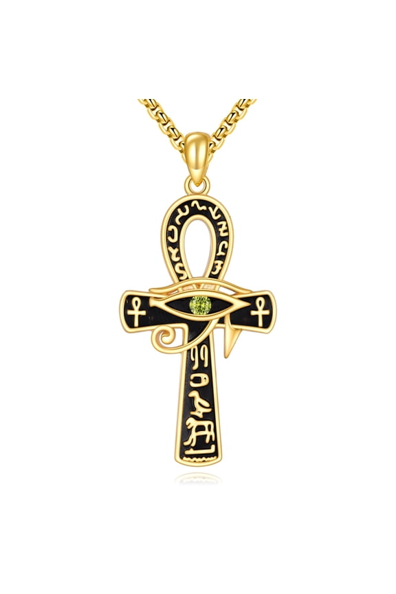 Ankh Necklace 925 Sterling Silver 18K Gold Plated Eye of Horus Pendant Egyptian Ankh Cross Jewelry Gift August Birthstone Christmas Jewelry for Men