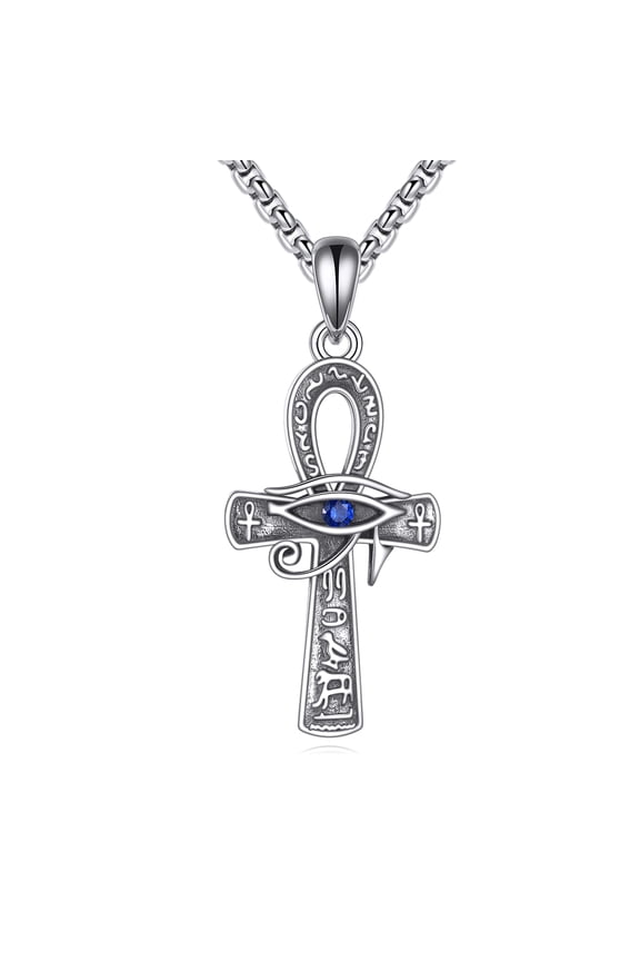 Ankh Necklace 925 Sterling Silver Eye of Horus Pendant Egyptian Ankh Cross Jewelry Gift , Christmas Jewelry for Men