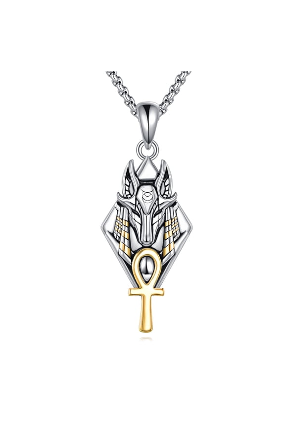 Anubis Necklace 925 Sterling Silver Anubis Egyptian Necklace Egypt Scarab Pendant Ankh Cross Jewelry Gift for Men Women
