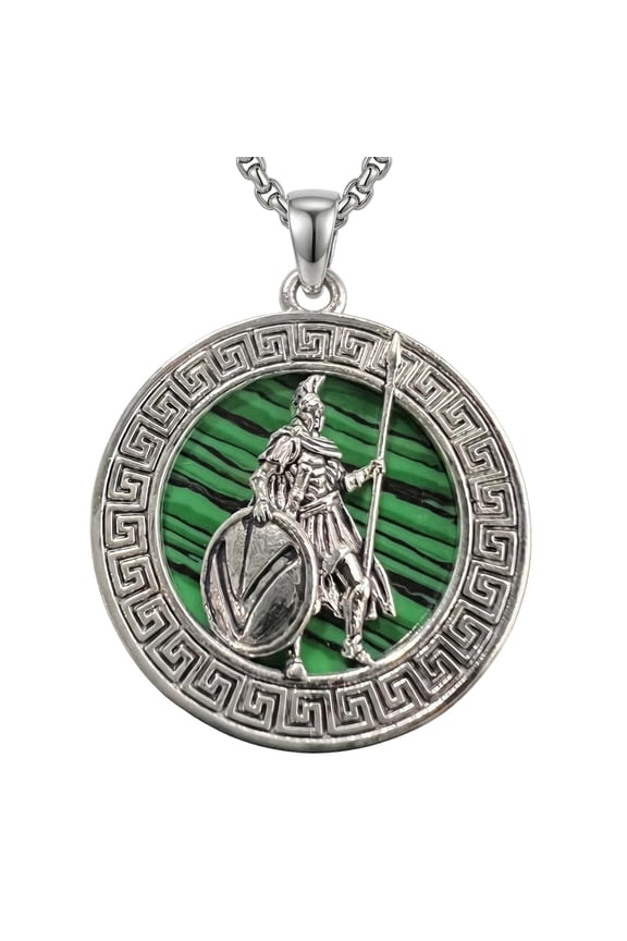 Ares Necklace Malachite Pendant Religious Protector Pendant Greek God Jewelry Gifts for Women Men 24 in Chain
