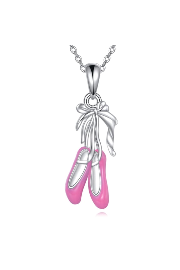 Ballet Shoes Necklace For Women Sterling Silver Pink Ballet Soes Dance Necklace For Dancer Women