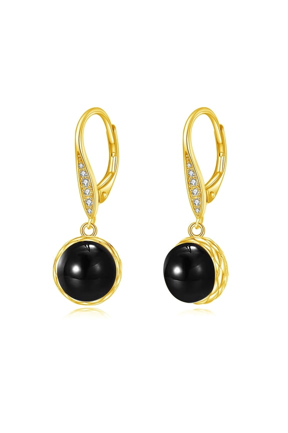 Black Onyx Dangle Drop Earrings Gold Plated 925 Sterling Silver Gemstone Leverback Earrings for Women Christmas Black Onyx Jewelry