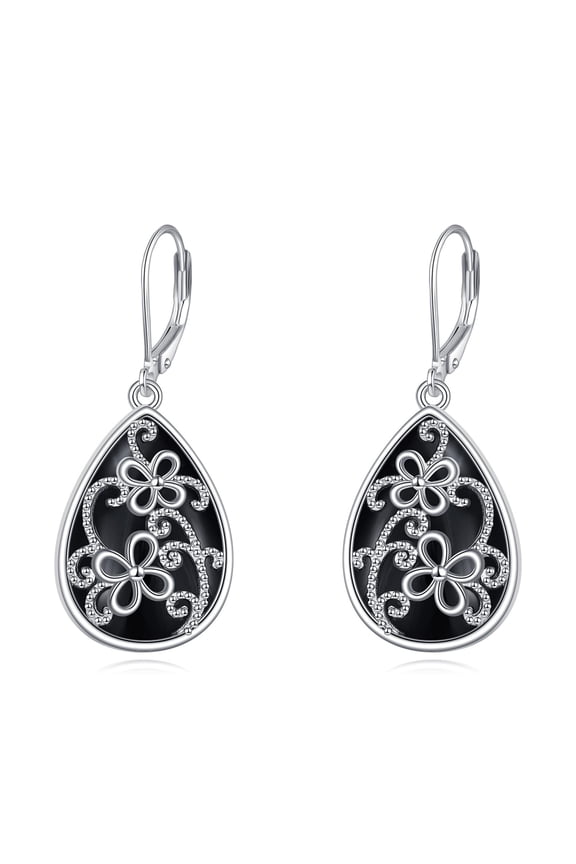 Black Onyx Leverback Earrings Black Onyx Dangle Drop Earrings Filigree Jewelry Gift for Women