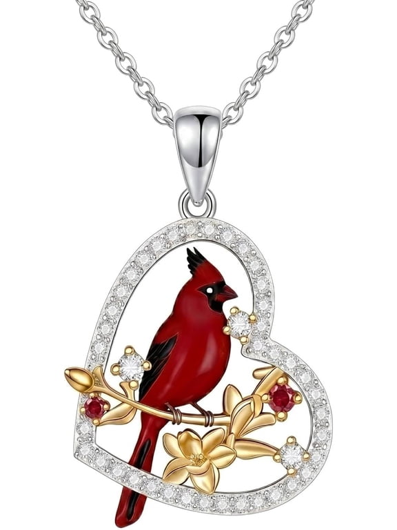 Cardinal Necklace for Women Cardinal Heart Pendant Necklace Memorial Cardinals Appear When Angels Are Near Cute Bird Jewelry Gifts