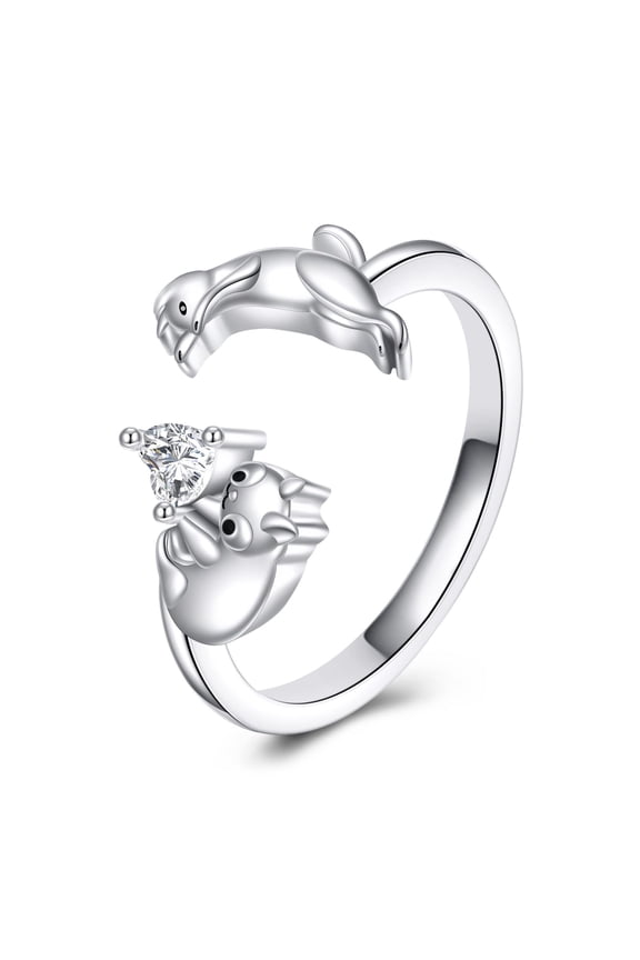 Cat Ring 925 Sterling Silver Cute 2 Cats Playing Ring Lovely Cats Adjustable Rings for women