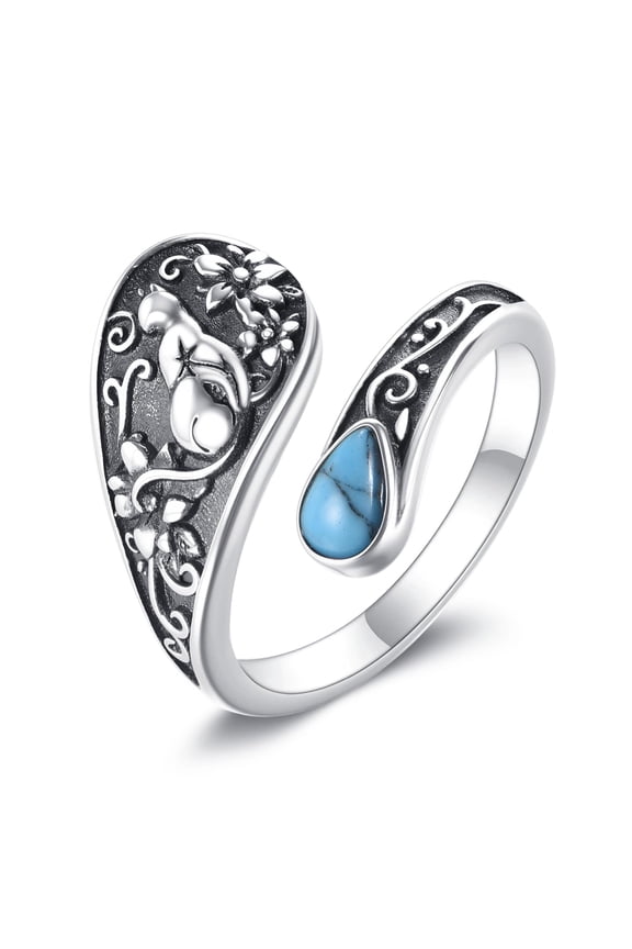 Cat Spoon Ring Adjustable Ring Turquoise Jewelry Gifts for Women