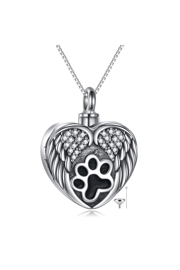 Cat Urn Locket Necklace Sterling Silver for Women Pet Cremation Jewelry for Ashes That Holds Pictures Jewelry for Dog Cat Ashes Keepsake for Women (paw)