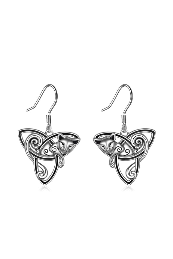 Celtic Cat Earrings for Women 925 Sterling Silver Celtic Knot Trinity Earrings Black Cat Earrings Gifts Christmas Jewelry for Women