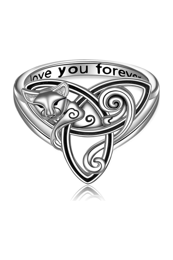 Celtic Cat Ring for Women 925 Sterling Silver Trinity Celtic Knot Rings Animal Ring Jewelry Size 6