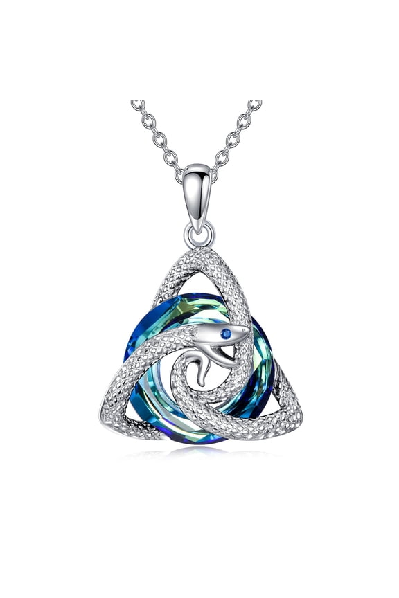 Celtic Knot Snake Necklace 925 Sterling Silver Snake Crystal Pendant Necklace Celtic Witchy Jewelry Gifts for Women Men