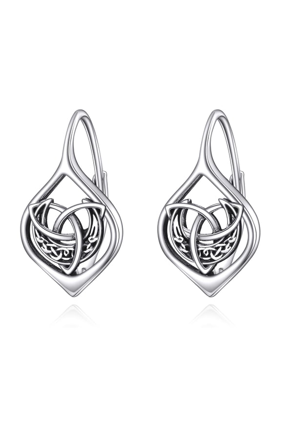 Celtic Moon Earrings 925 Sterling Silver Crescent Earrings Celtic Knot Triangle Vintage Dangle Drop Earrings Good Luck Irish Jewelry for Women