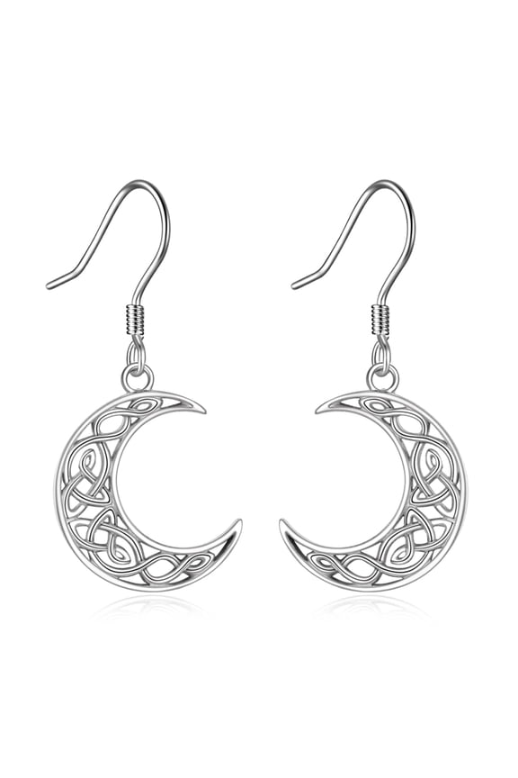 Celtic Moon Earrings for Women 925 Sterling Silver Crescent Dangle Earrings Moon Jewelry